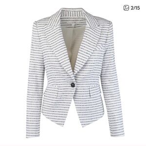 Veronica Beard Hossana Striped Tweed Dickey Blazer Jacket Black and White Size 2
